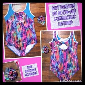 3 NWT GIRLS GYMNASTICS LEOTARDS W/ SCRUNCHIES